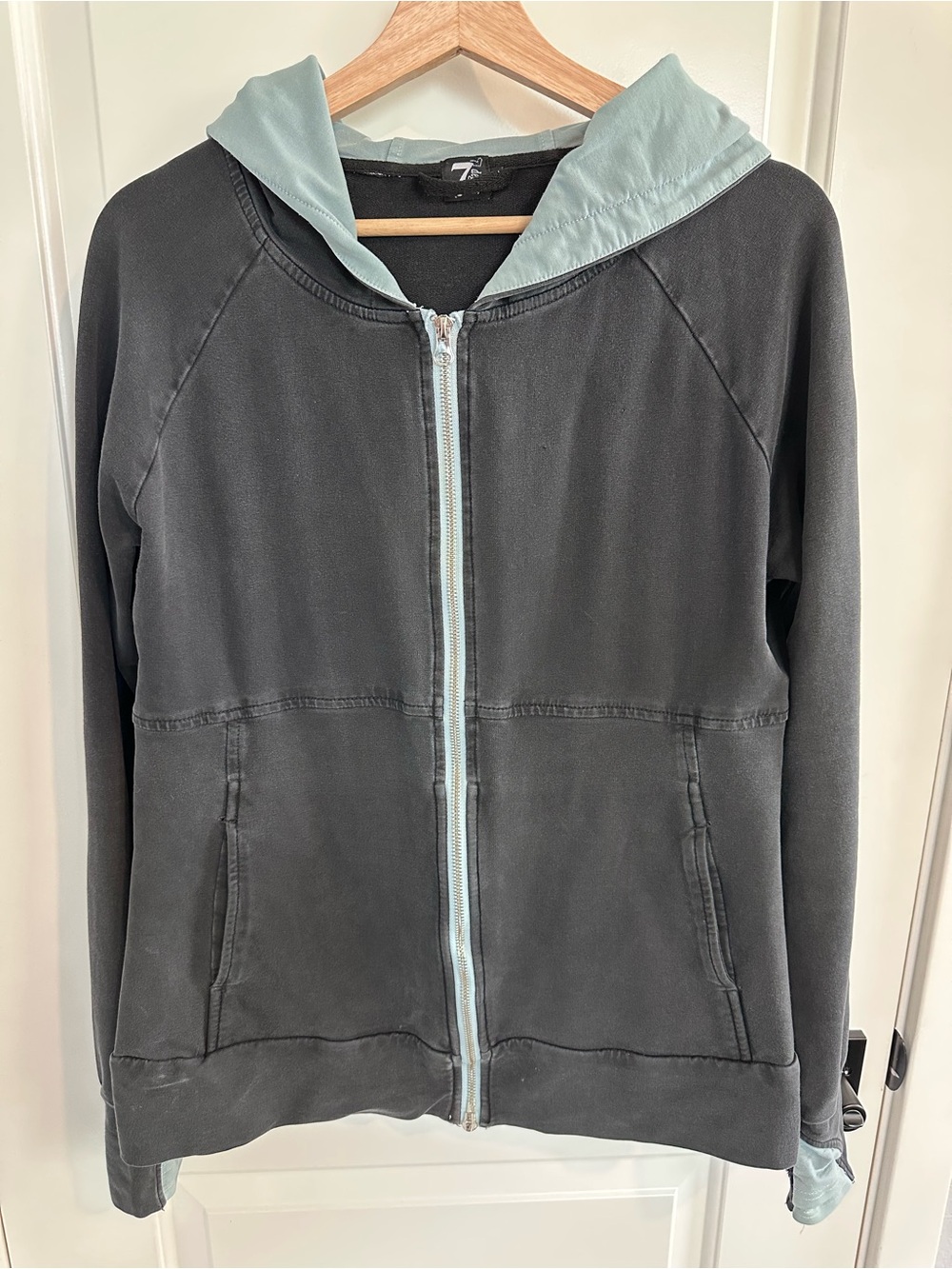 Two-Tone Zip Hoodie Jacket - Black and Light Blue